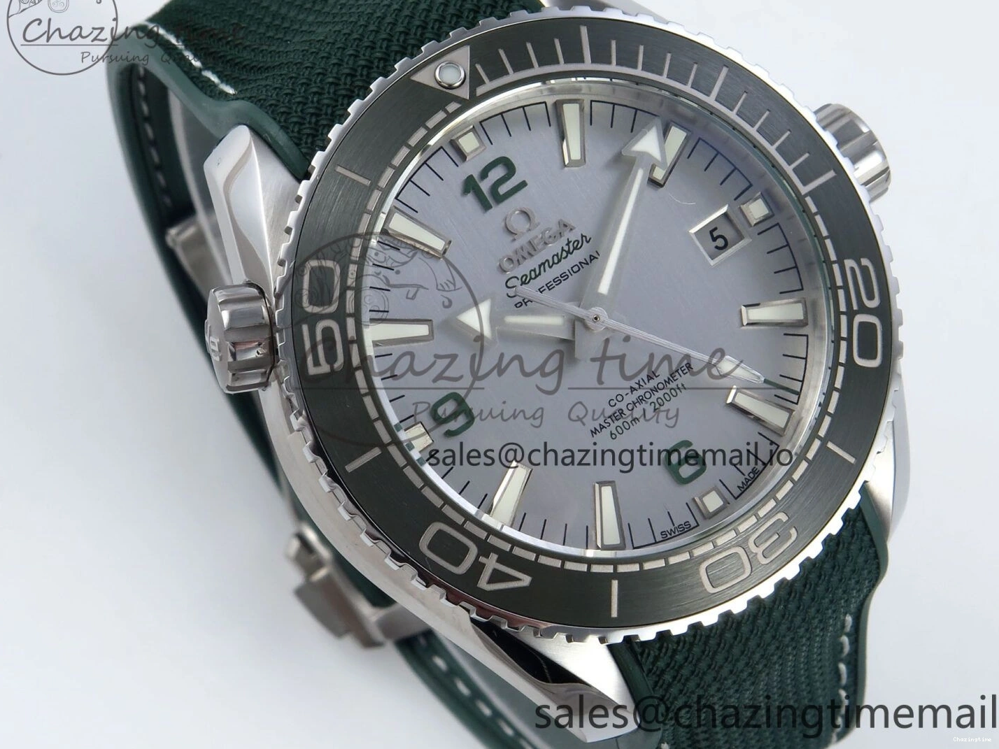 0401 Bold Seamaster Planet Ocean 600M 43.5mm SS SCF 1:1 Best Edition Green Bezel Gray Dial on Green Rubber Strap A8900 Super Clone 7666